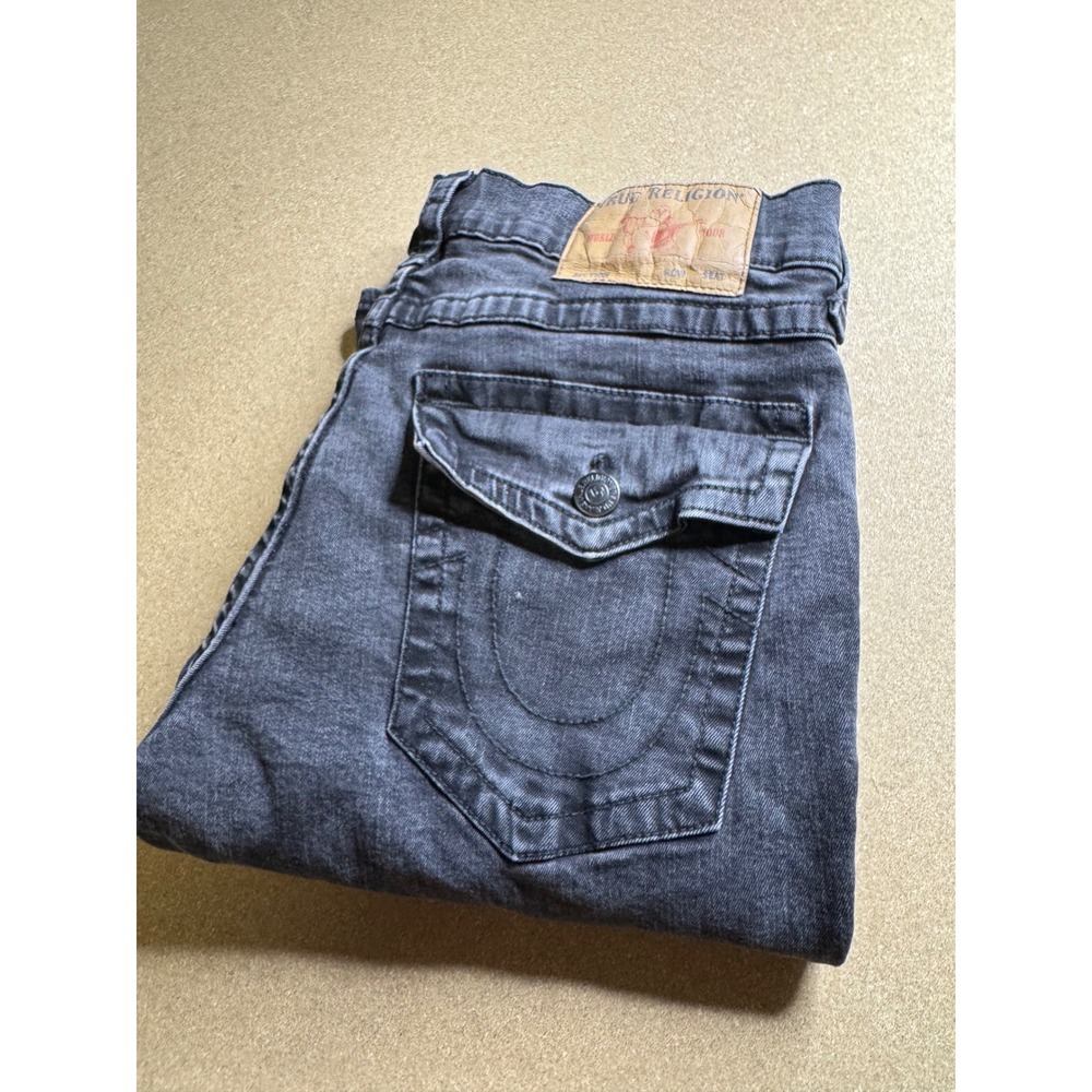 True Religion Ricky Relaxed Straight Jeans Charcoal Gray Mens 36 Flap Pocket